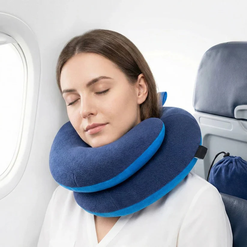Adjustable Travel Neck Pillow with Reversible Microfleece Cover - Image 5