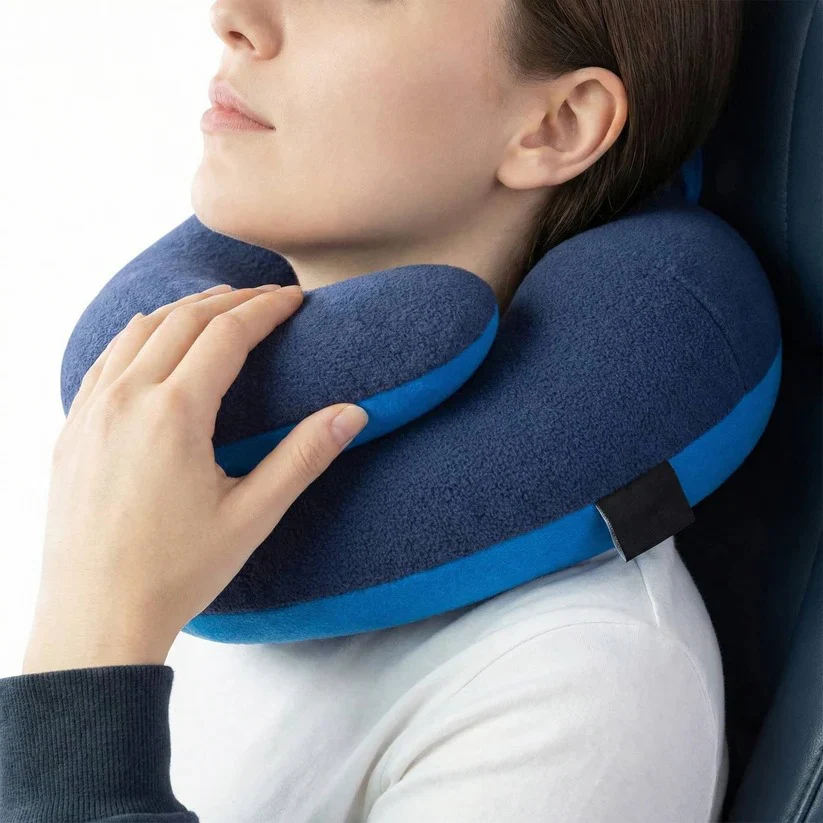Adjustable Travel Neck Pillow with Reversible Microfleece Cover - Image 6