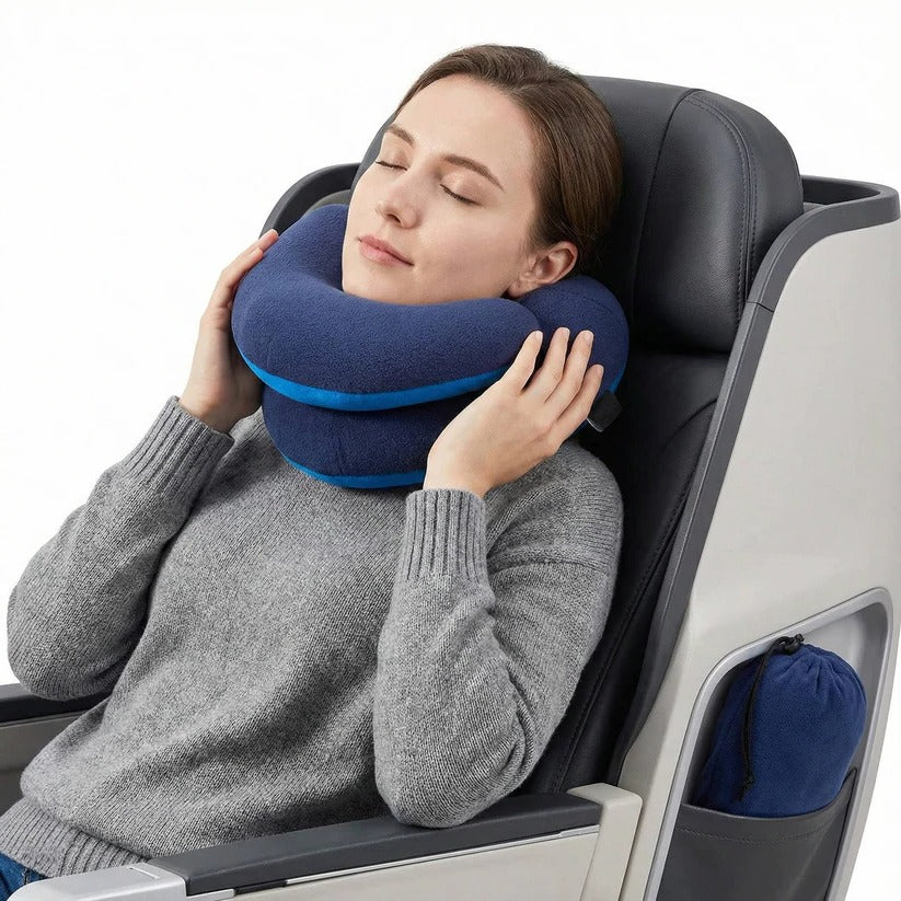 Adjustable Travel Neck Pillow with Reversible Microfleece Cover - Image 7