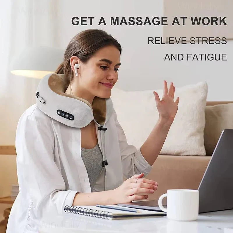 Ergonomic Travel Neck Pillow with Built-In Massager for Relaxation Support - Image 3