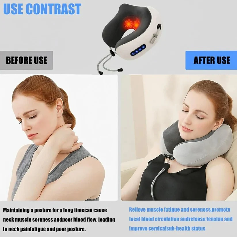 Ergonomic Travel Neck Pillow with Built-In Massager for Relaxation Support - Image 8