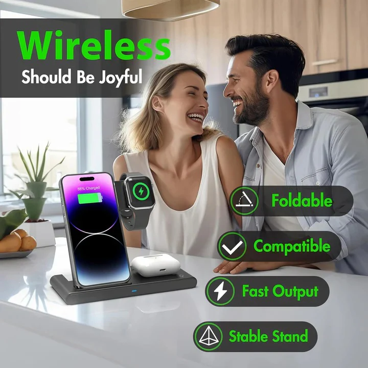 3-Device Wireless Charging Stand for Compatible Phones, Watches & Earbuds - Image 3