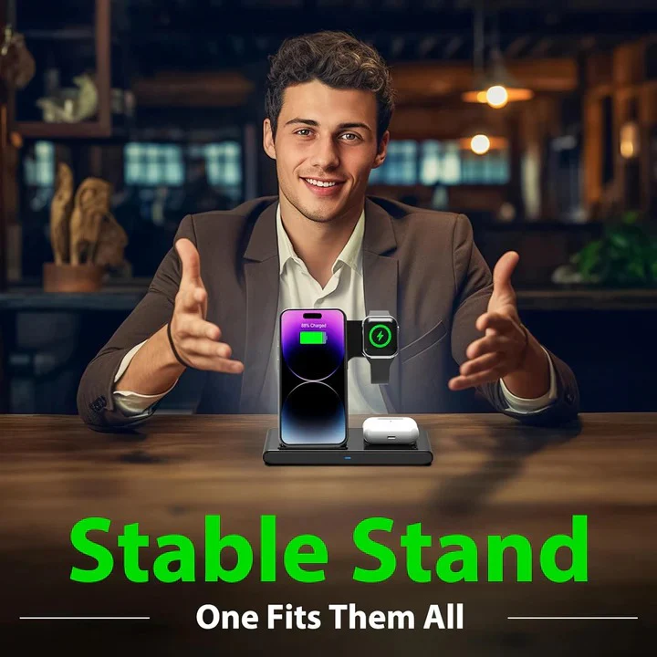 3-Device Wireless Charging Stand for Compatible Phones, Watches & Earbuds - Image 5