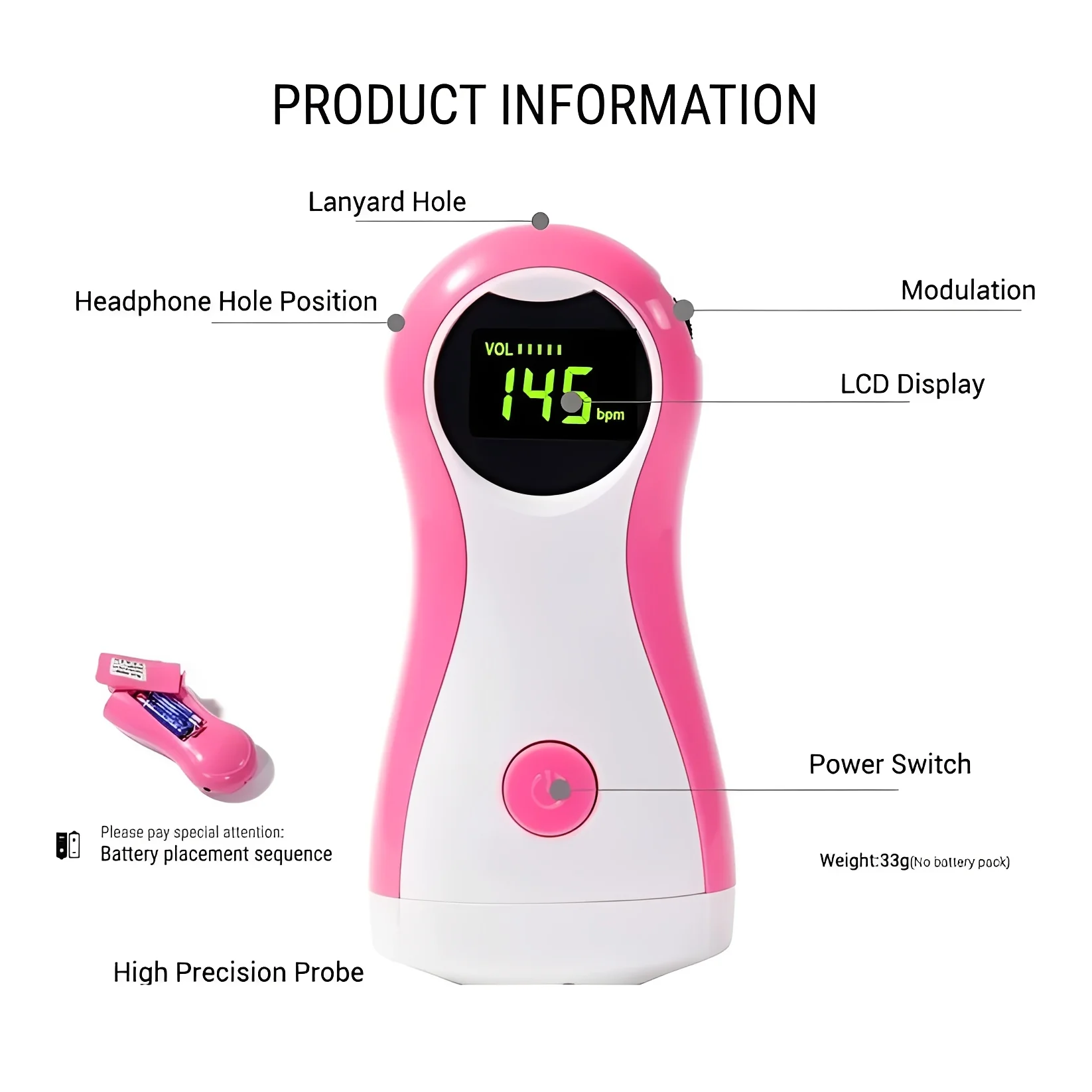 Handheld Fetal Doppler Monitor with LCD Display and Headphone Output - Image 5