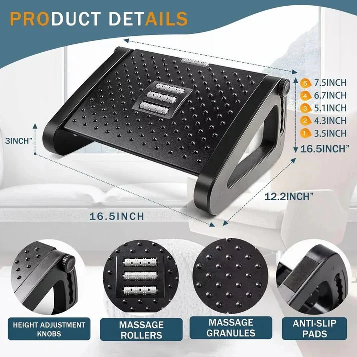 Adjustable Under Desk Foot Rest with Dual Texture Surface - Image 7