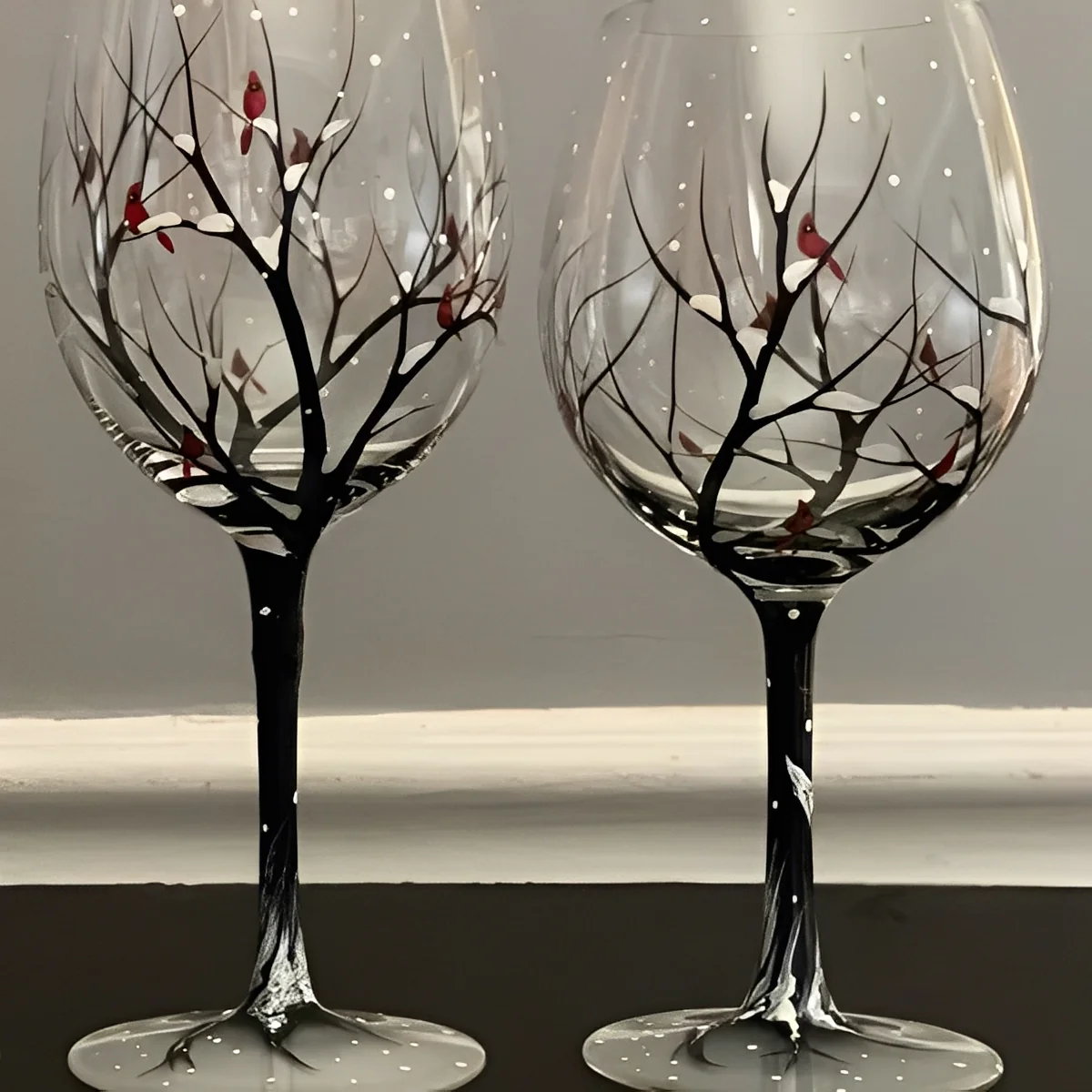 Four Seasons Tree Painted Wine Glass - Image 3