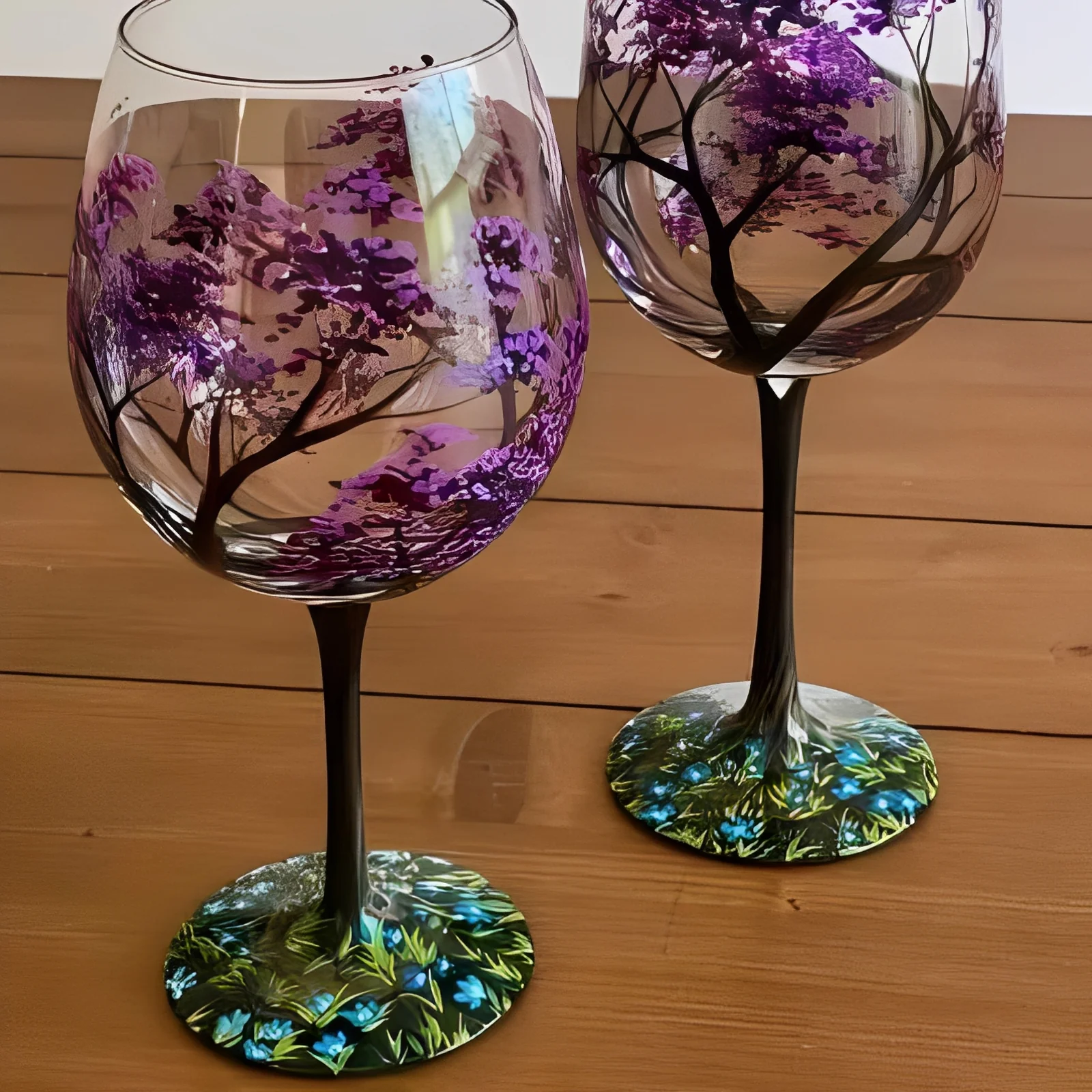 Four Seasons Tree Painted Wine Glass - Image 7