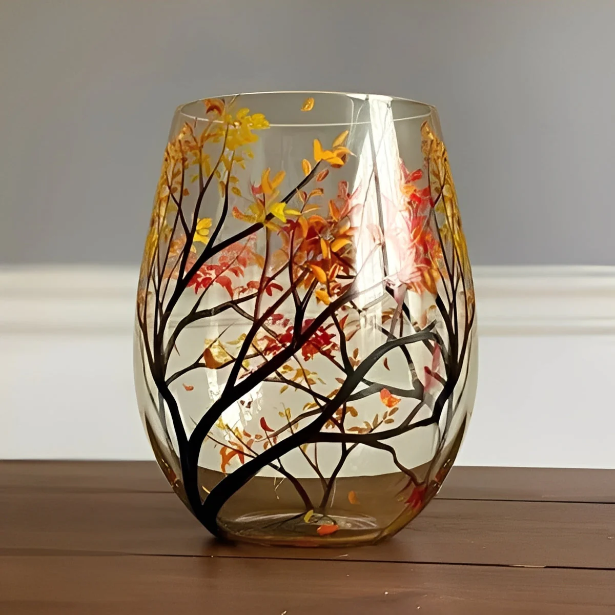Four Seasons Tree Painted Wine Glass - Image 9