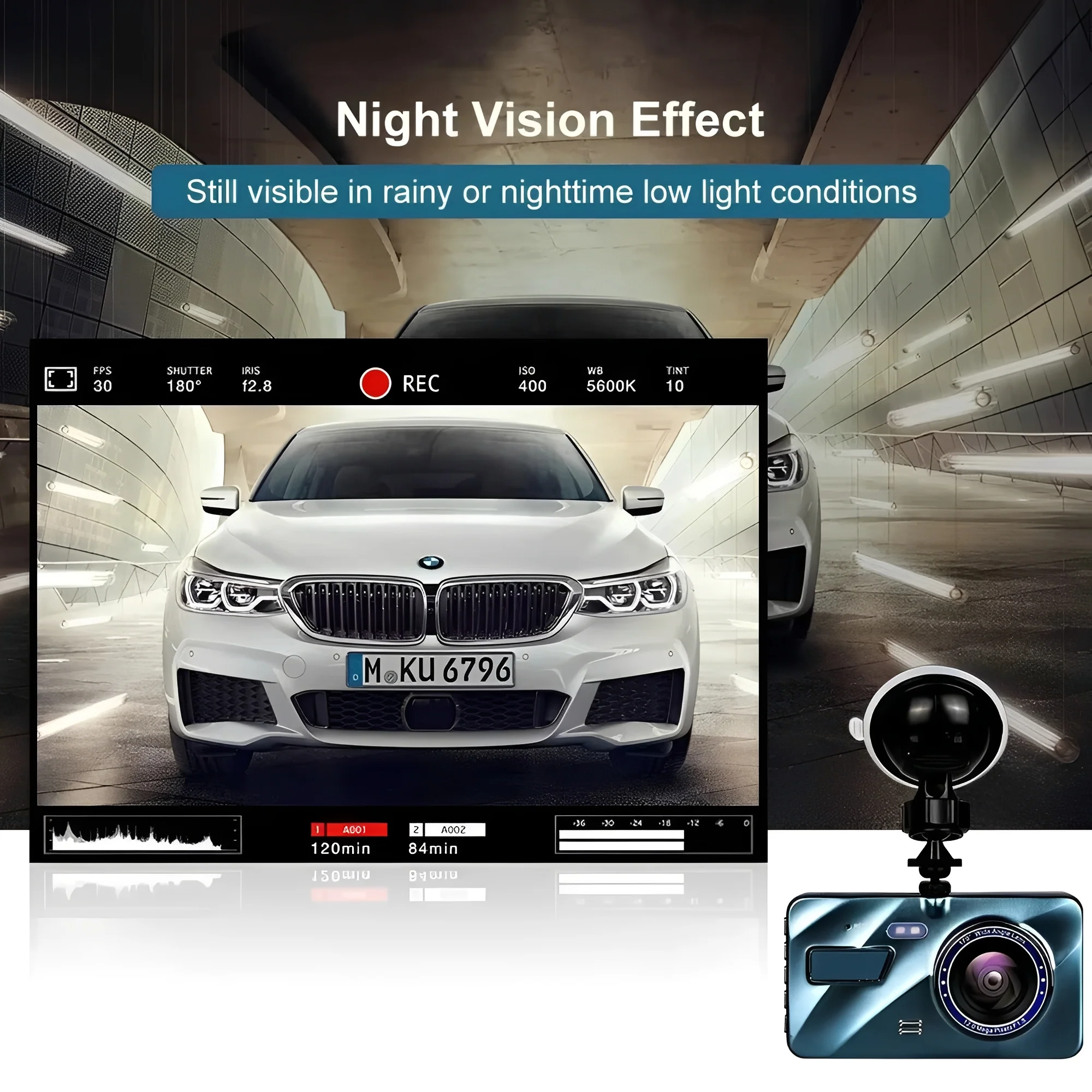 Front and Rear Dual Lens Dash Cam with 4 Inch Display - Image 4
