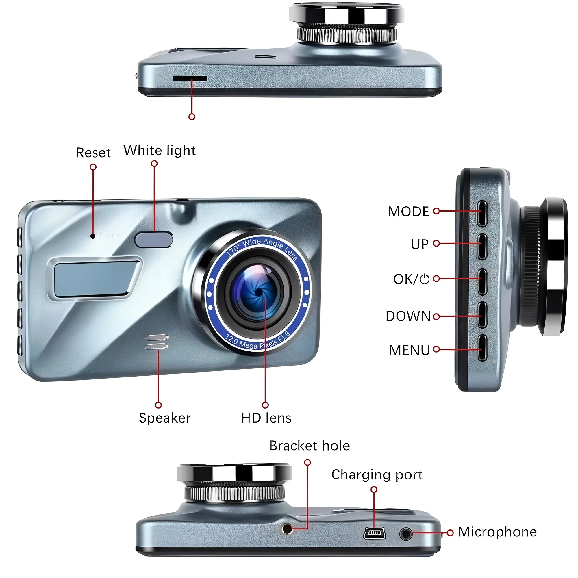 Front and Rear Dual Lens Dash Cam with 4 Inch Display - Image 6