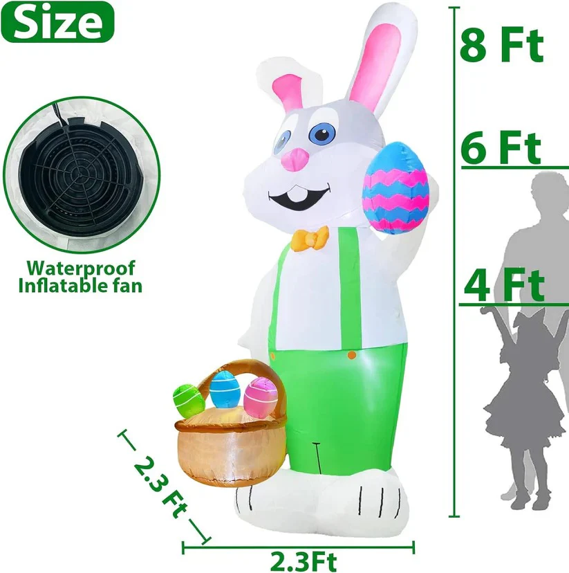 Inflatable Easter Rabbit with LED Lights and Egg Basket for Outdoor Decor, 8 Ft - Image 4