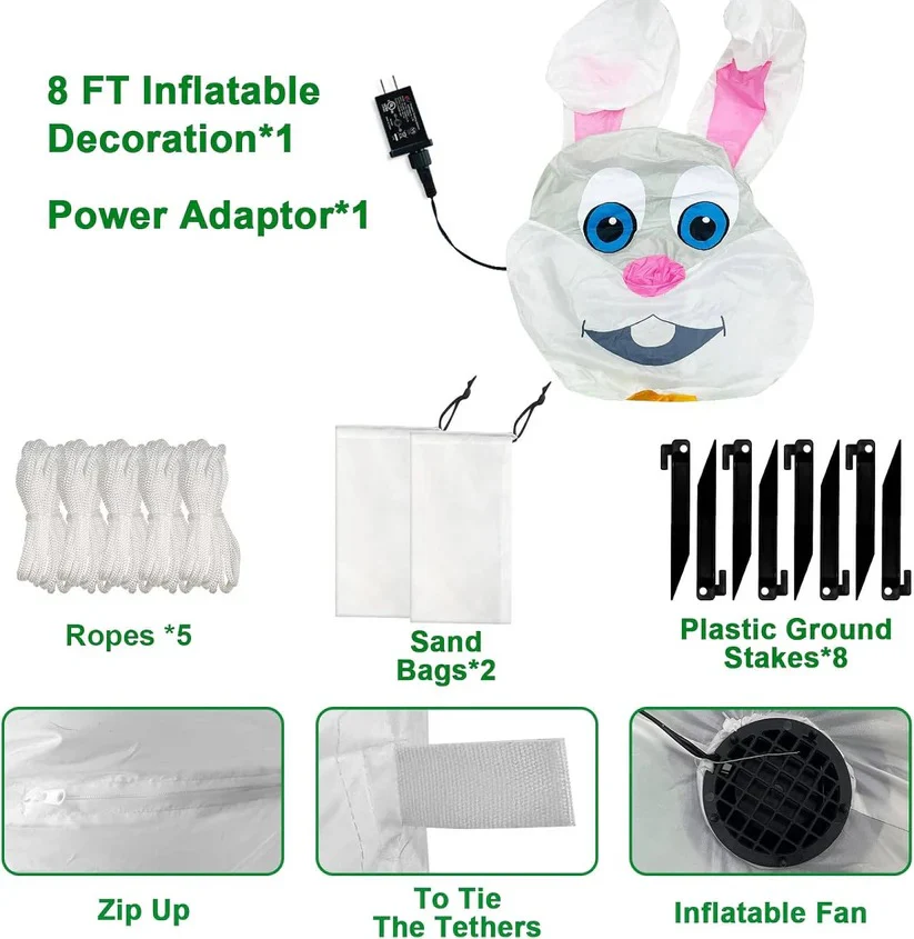 Inflatable Easter Rabbit with LED Lights and Egg Basket for Outdoor Decor, 8 Ft - Image 5