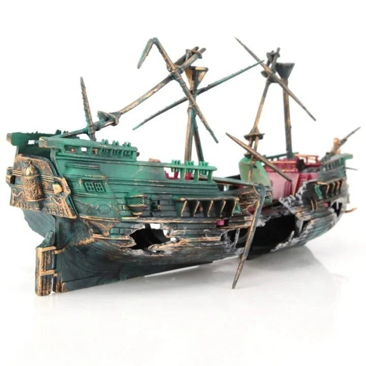 Sunken Boat Aquarium Ornament for Freshwater and Saltwater Tanks