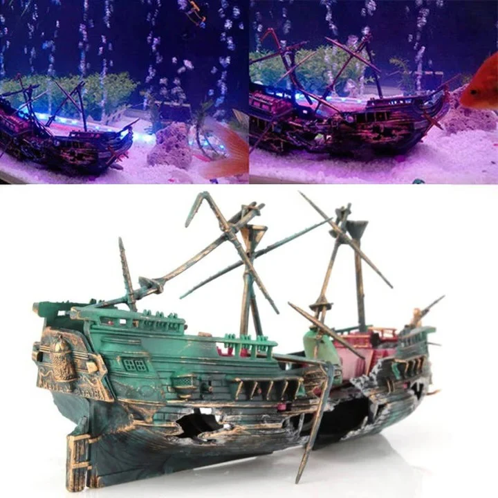 Sunken Boat Aquarium Ornament for Freshwater and Saltwater Tanks - Image 2
