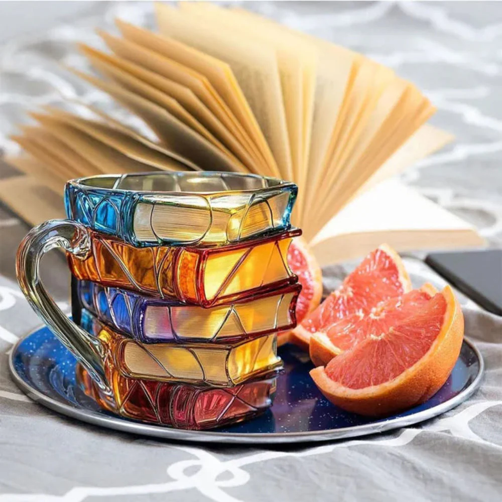 Borosilicate Glass Book Mug with Textured Design, 12oz Capacity - Image 3