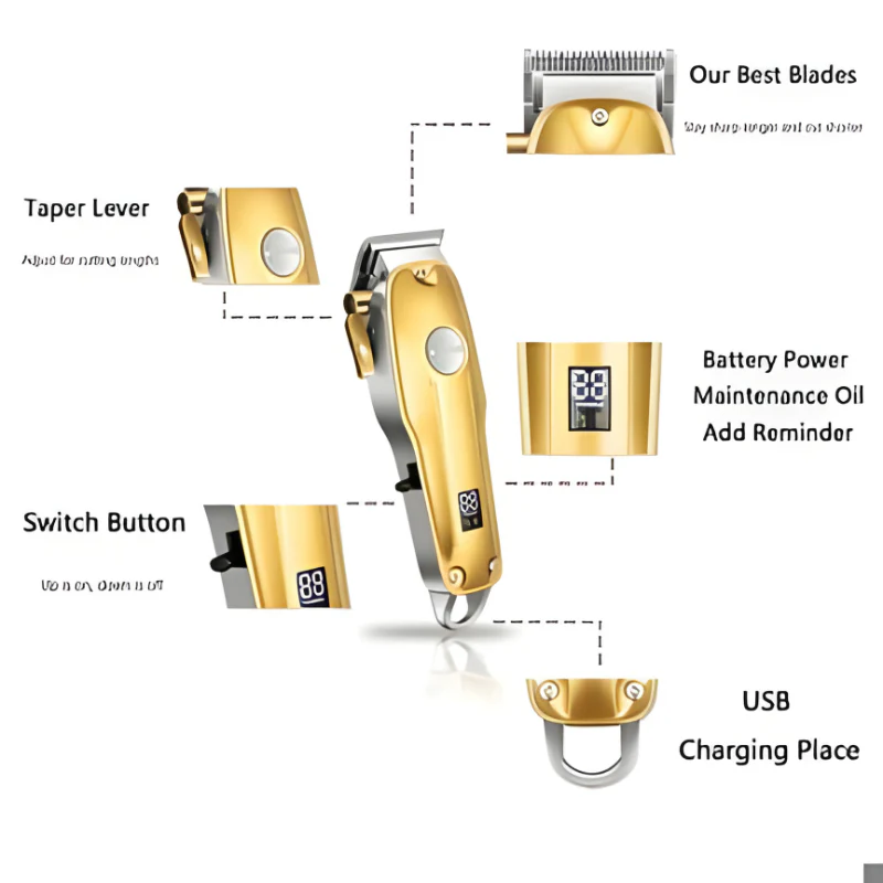 Gold Hair Clipper 7 Piece Set for Men with Adjustable Blades - Image 4