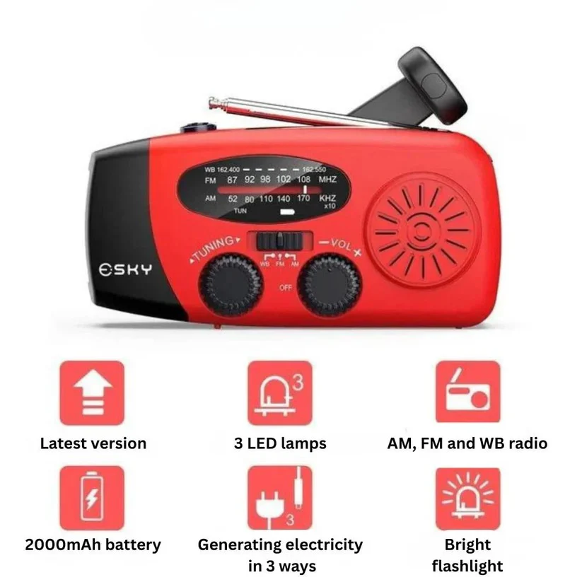 Hand Crank Solar Emergency Radio with Built In Power Bank - Image 4