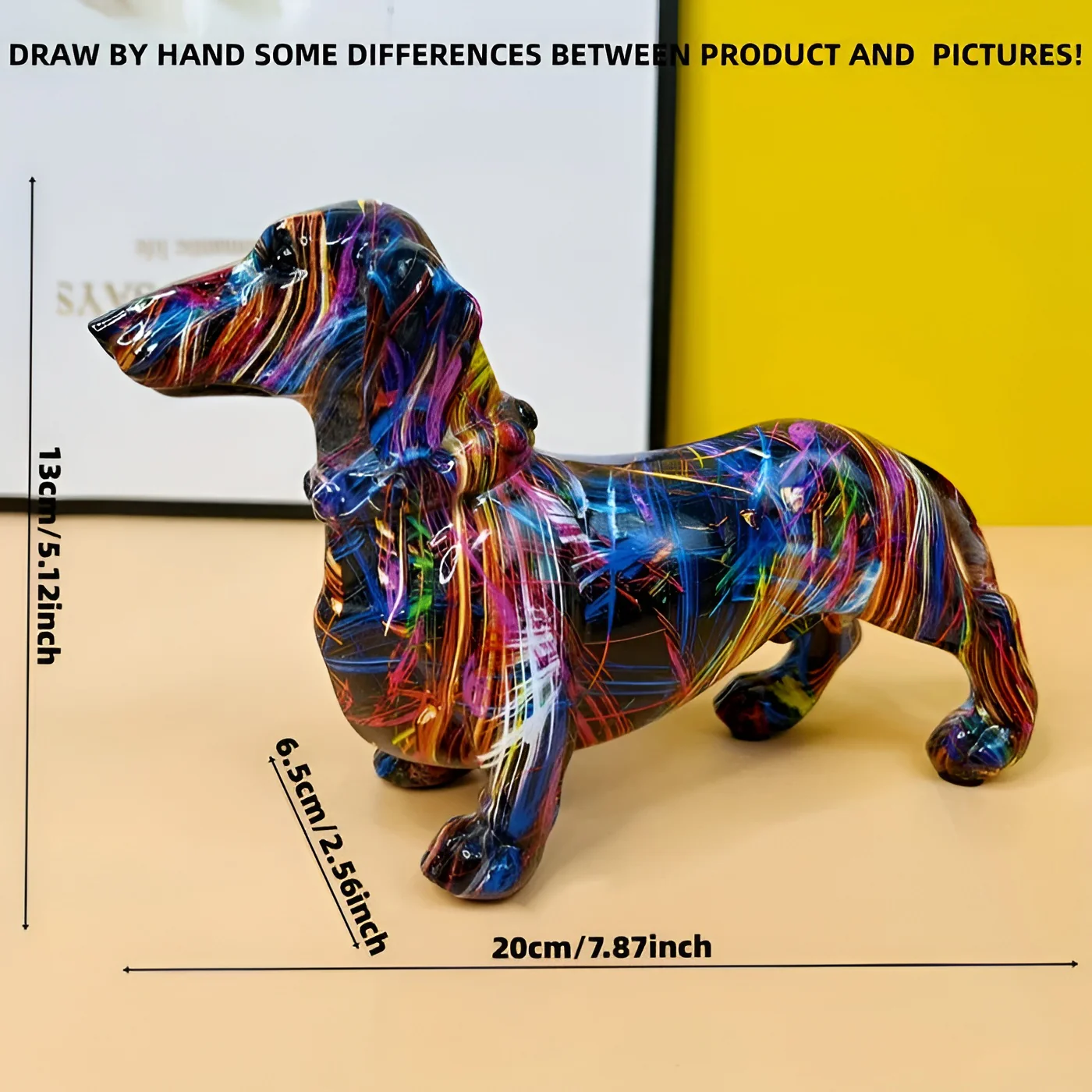 Hand Painted Dachshund Figurine with Multi Color Design - Image 4