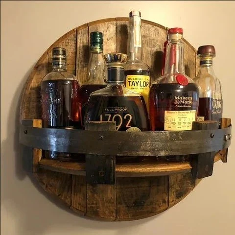 Whiskey Barrel Stave Shelf with Reclaimed Wood Design - Image 2