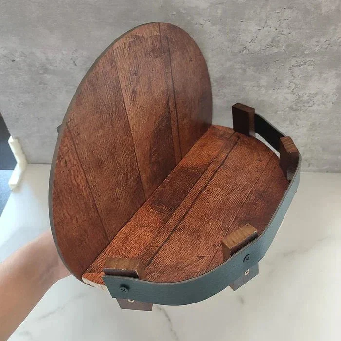 Whiskey Barrel Stave Shelf with Reclaimed Wood Design - Image 3