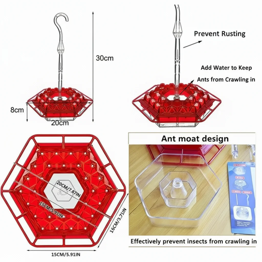 Hanging Hummingbird Feeder Ant Proof Design with Moat - Image 3