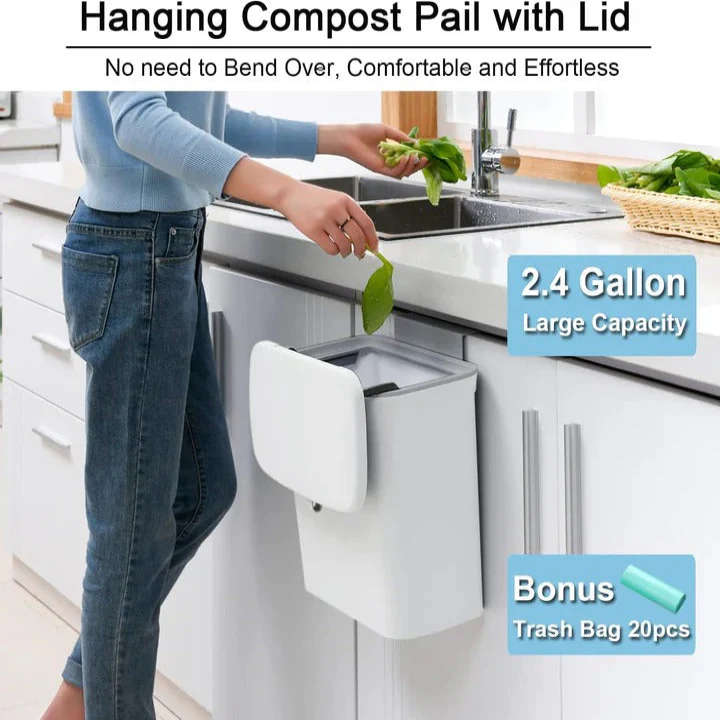 Plastic Kitchen Compost Bin with Over Door and Adhesive Mounting - Image 2