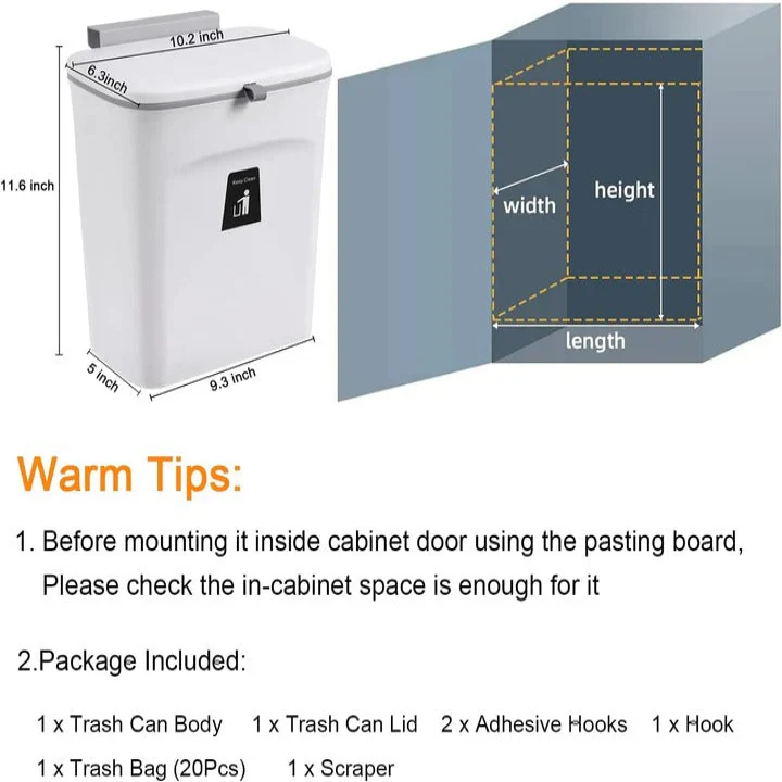 Plastic Kitchen Compost Bin with Over Door and Adhesive Mounting - Image 4