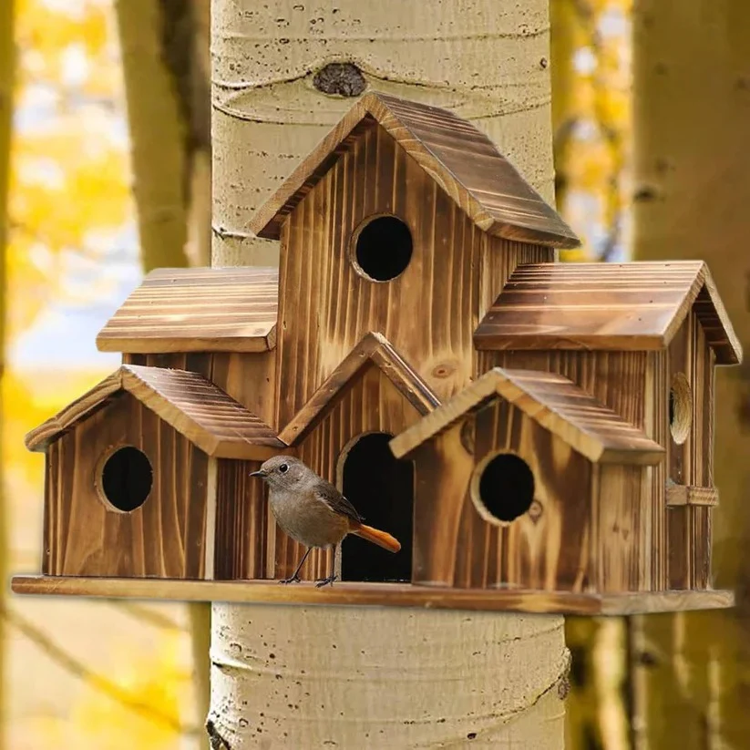 Hanging Wooden Bird House with Decorative Villa Design for Outdoor Gardens - Image 2