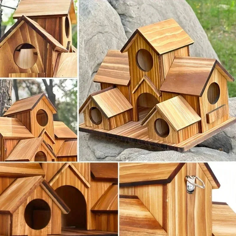 Hanging Wooden Bird House with Decorative Villa Design for Outdoor Gardens - Image 8