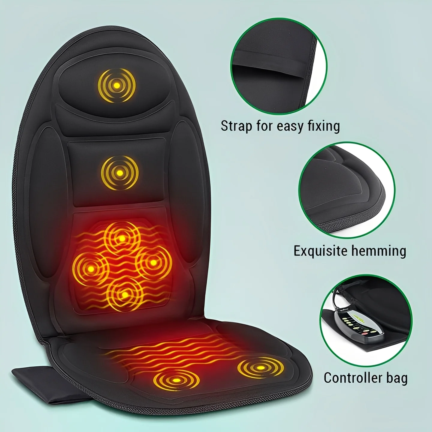 Foldable Heated Massage Seat Cushion with Independent Heat Control - Image 3