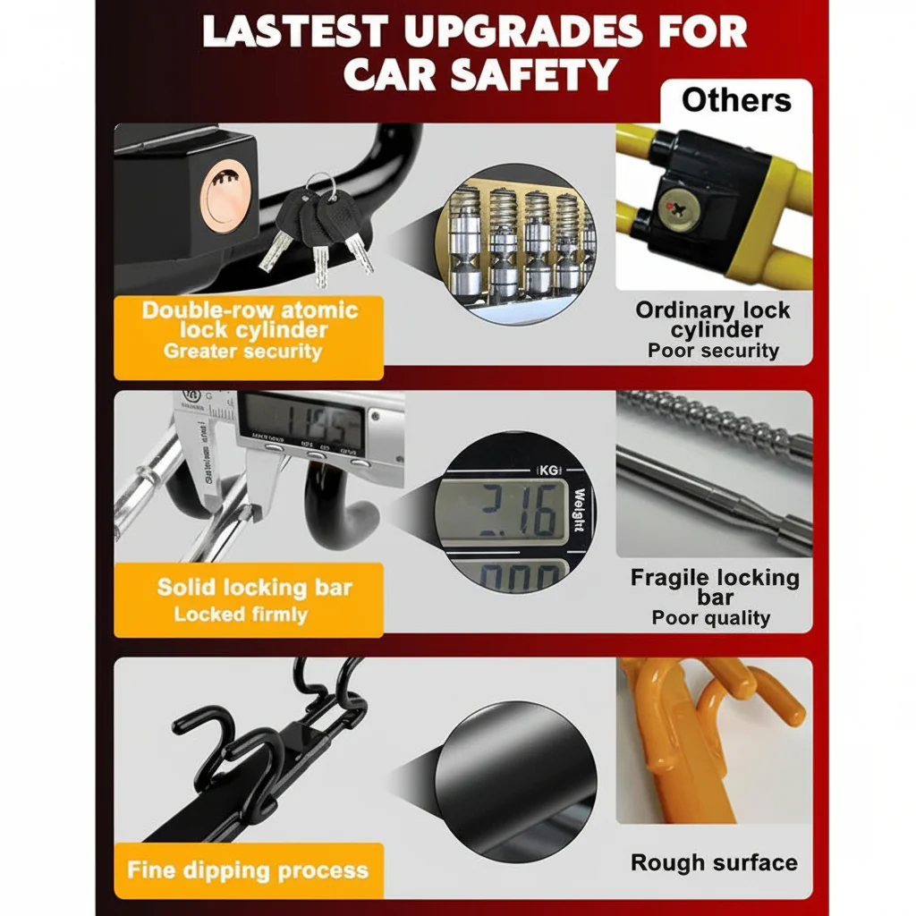 Adjustable Steering Wheel Lock with 3 Keys for Car Security Support - Image 4