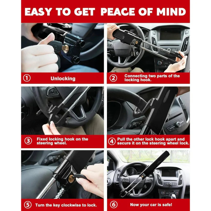 Adjustable Steering Wheel Lock with 3 Keys for Car Security Support - Image 6