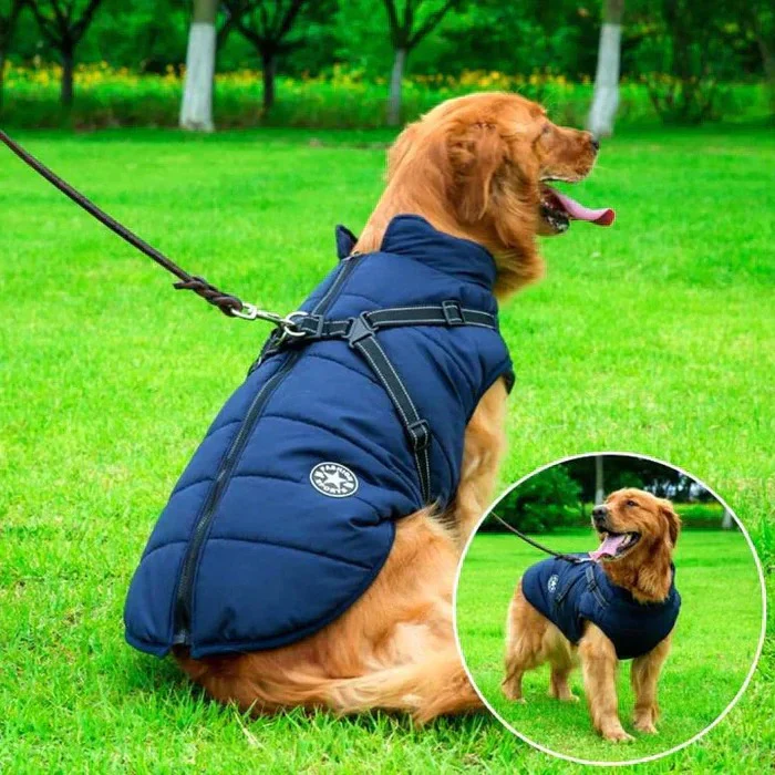 Heavy Duty Waterproof Dog Jacket Fleece Lined with Built In Leash Ring - Image 3