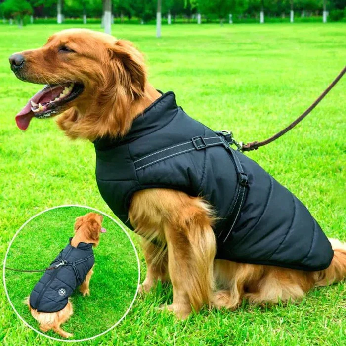 Heavy Duty Waterproof Dog Jacket Fleece Lined with Built In Leash Ring - Image 4