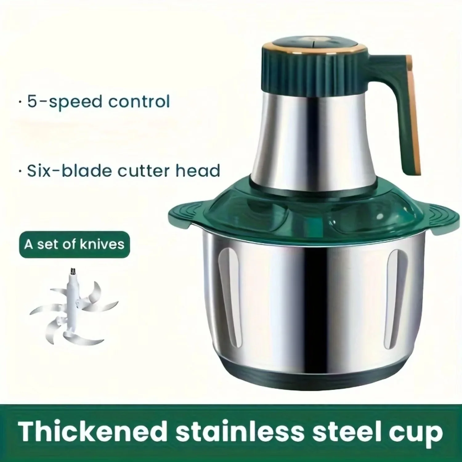 Electric Food Chopper with Stainless Steel Dual Blade System - Image 4