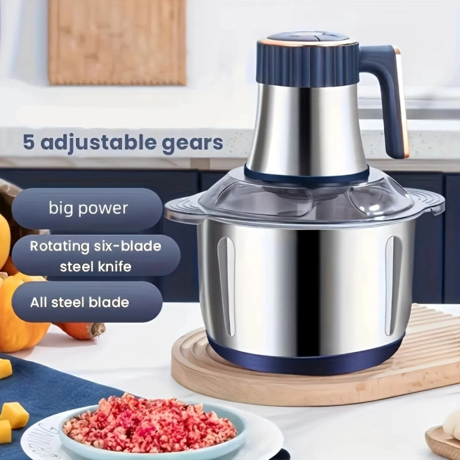 Electric Food Chopper with Stainless Steel Dual Blade System - Image 5