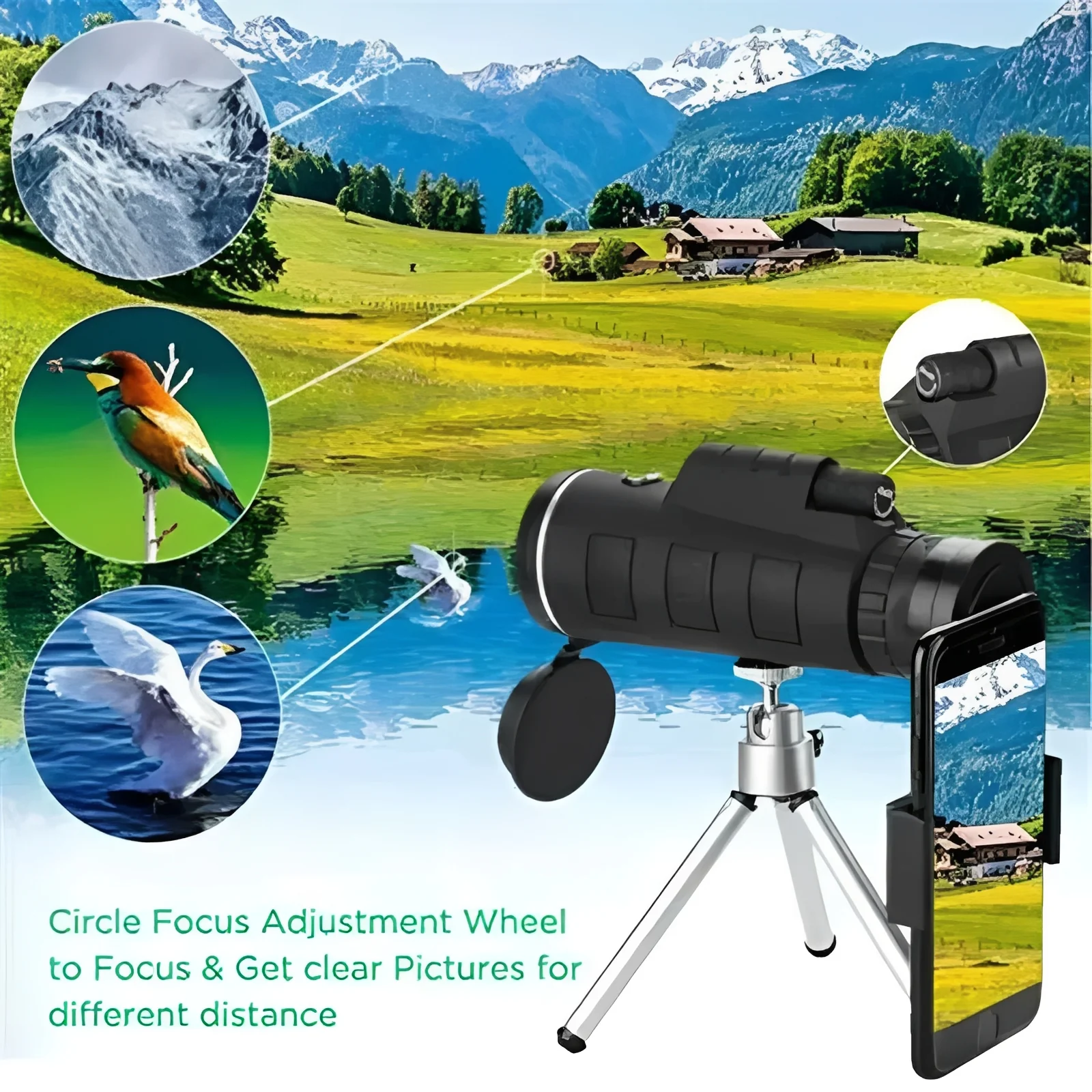 Portable 40x60 Monocular Telescope with Smartphone Adapter and Tripod - Image 4