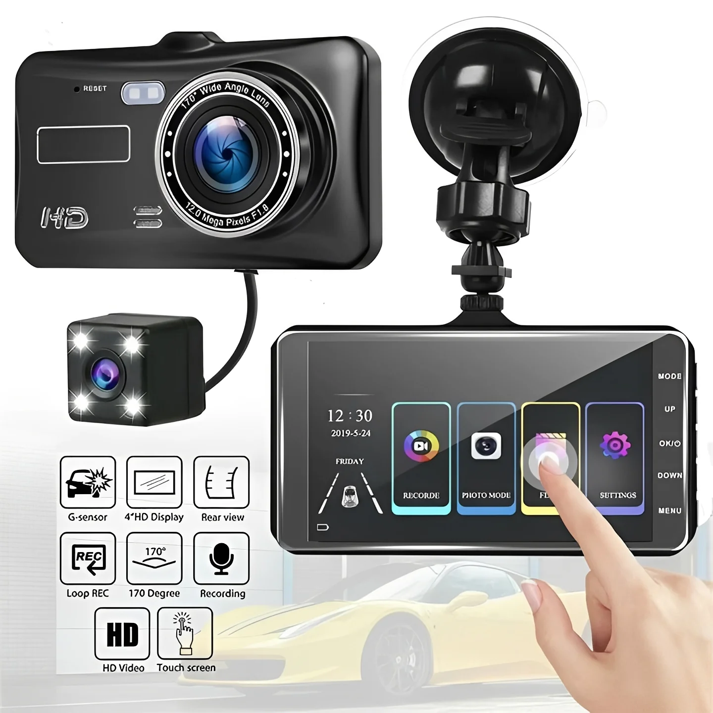 Front and Rear Vehicle Dash Camera with 1080P Recording - Image 7