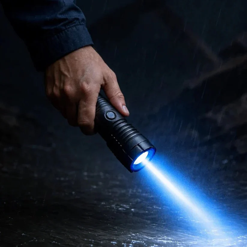 Rechargeable Blue Beam Flashlight with Adjustable Focus - Image 3