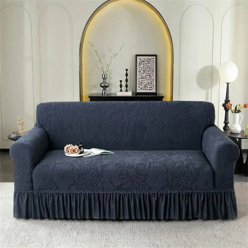 Jacquard Sofa Slipcover with Sunflower Pattern and Skirt - Image 3