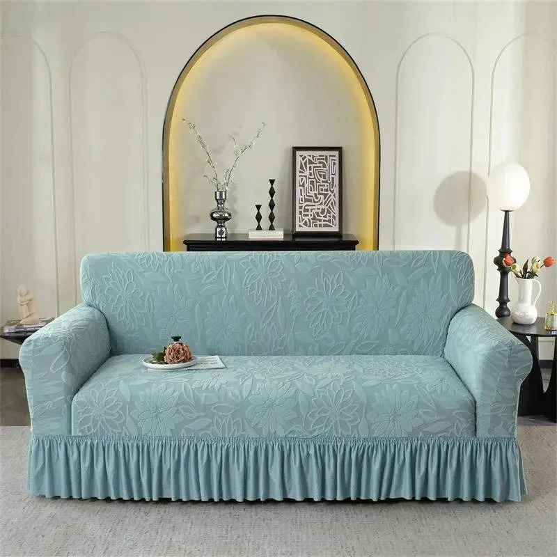 Jacquard Sofa Slipcover with Sunflower Pattern and Skirt - Image 4