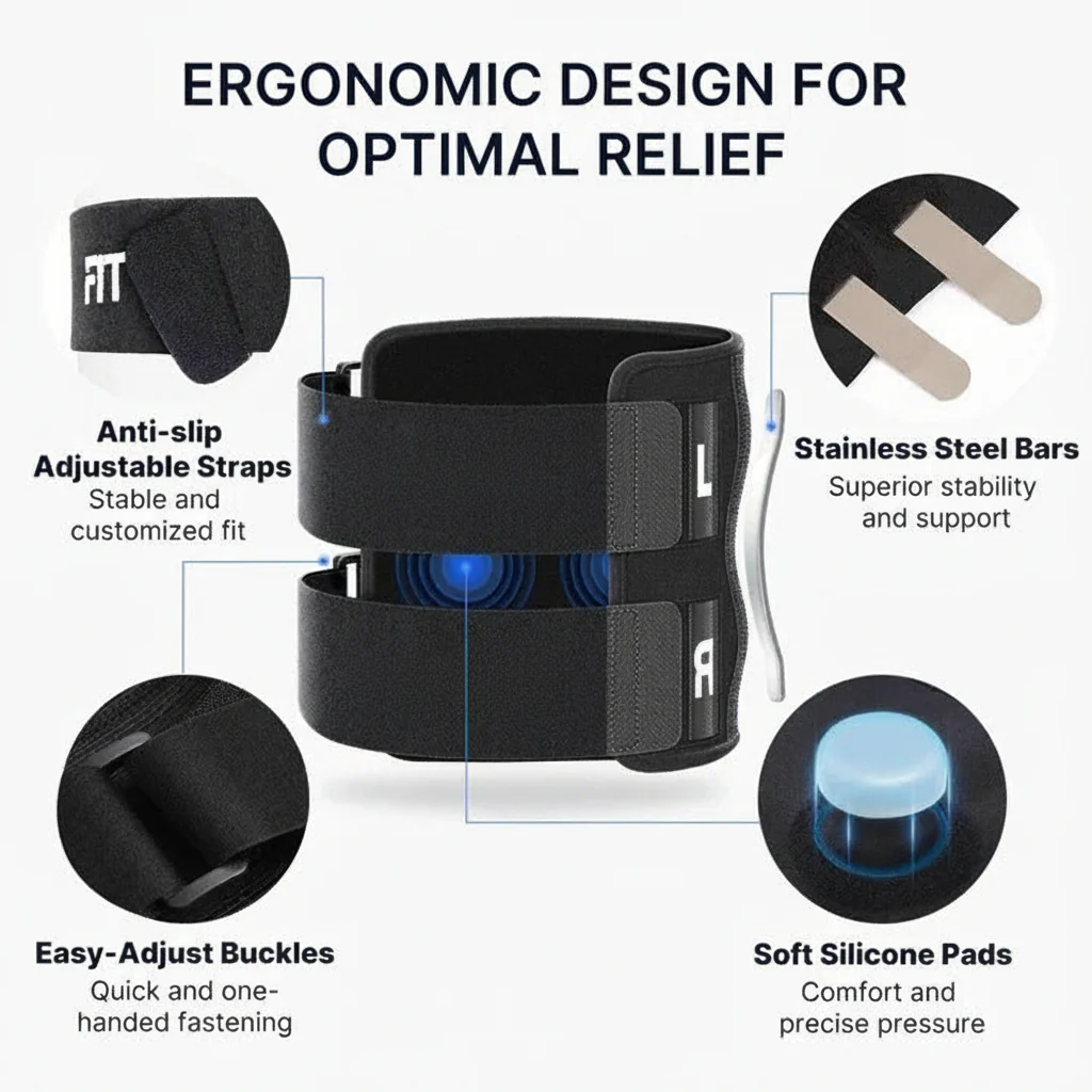 Knee Support Brace with Adjustable Buckle Straps and Dual Pads - Image 5