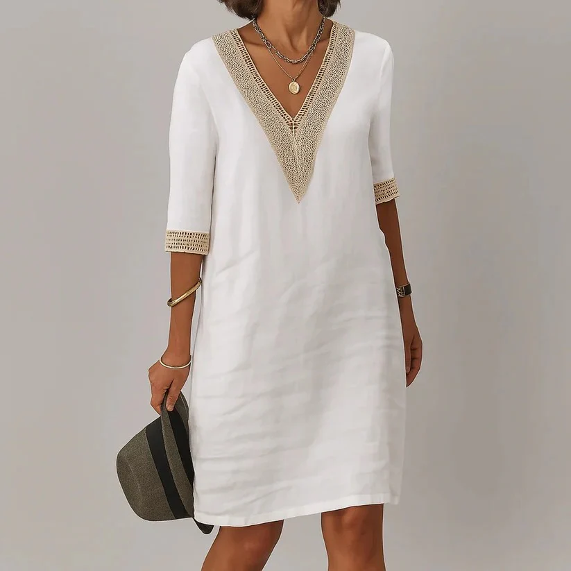 Women's Linen Midi Dress with Side Pockets and Relaxed Loose Silhouette - Image 3