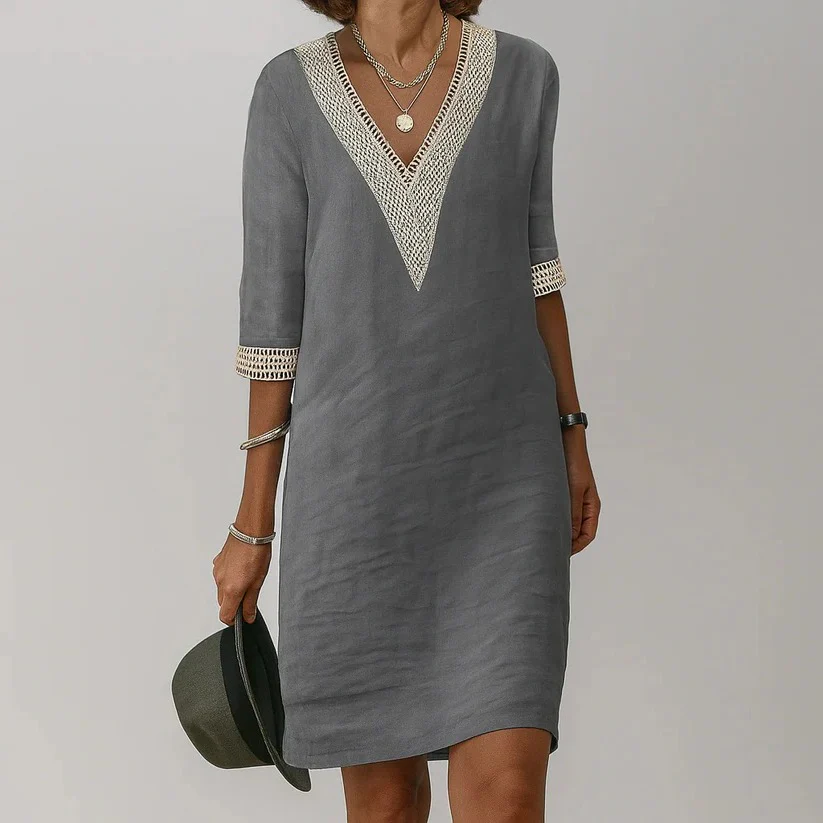 Women's Linen Midi Dress with Side Pockets and Relaxed Loose Silhouette - Image 4