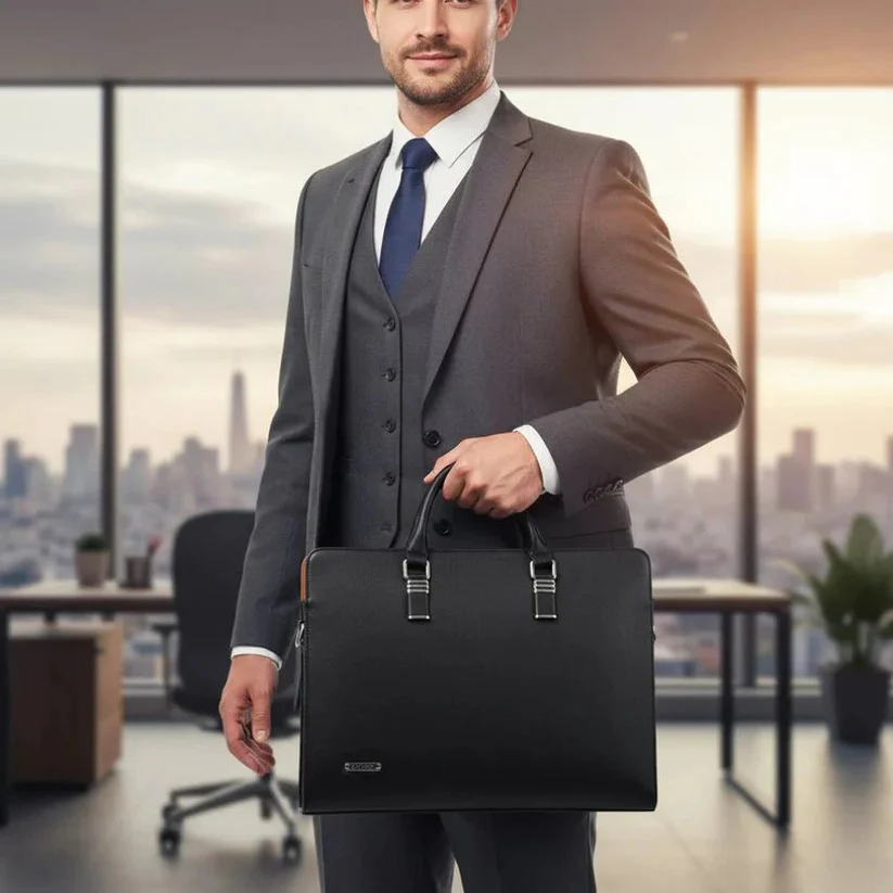 Leather Laptop Shoulder Bag for Men, Fits 14 to 15 Inch Laptops - Image 4