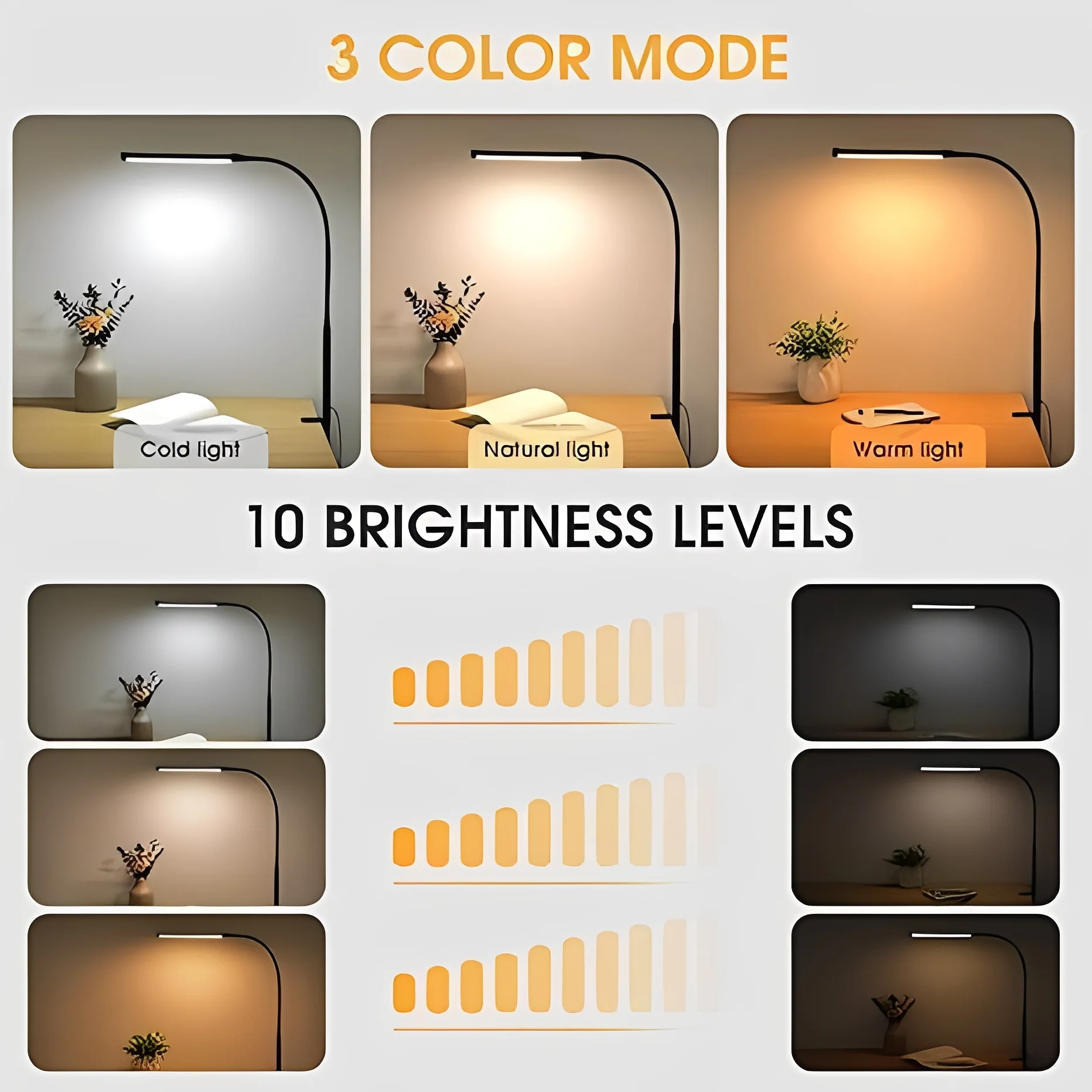 LED Desk Lamp with Gooseneck Clamp and 3 Light Settings - Image 4
