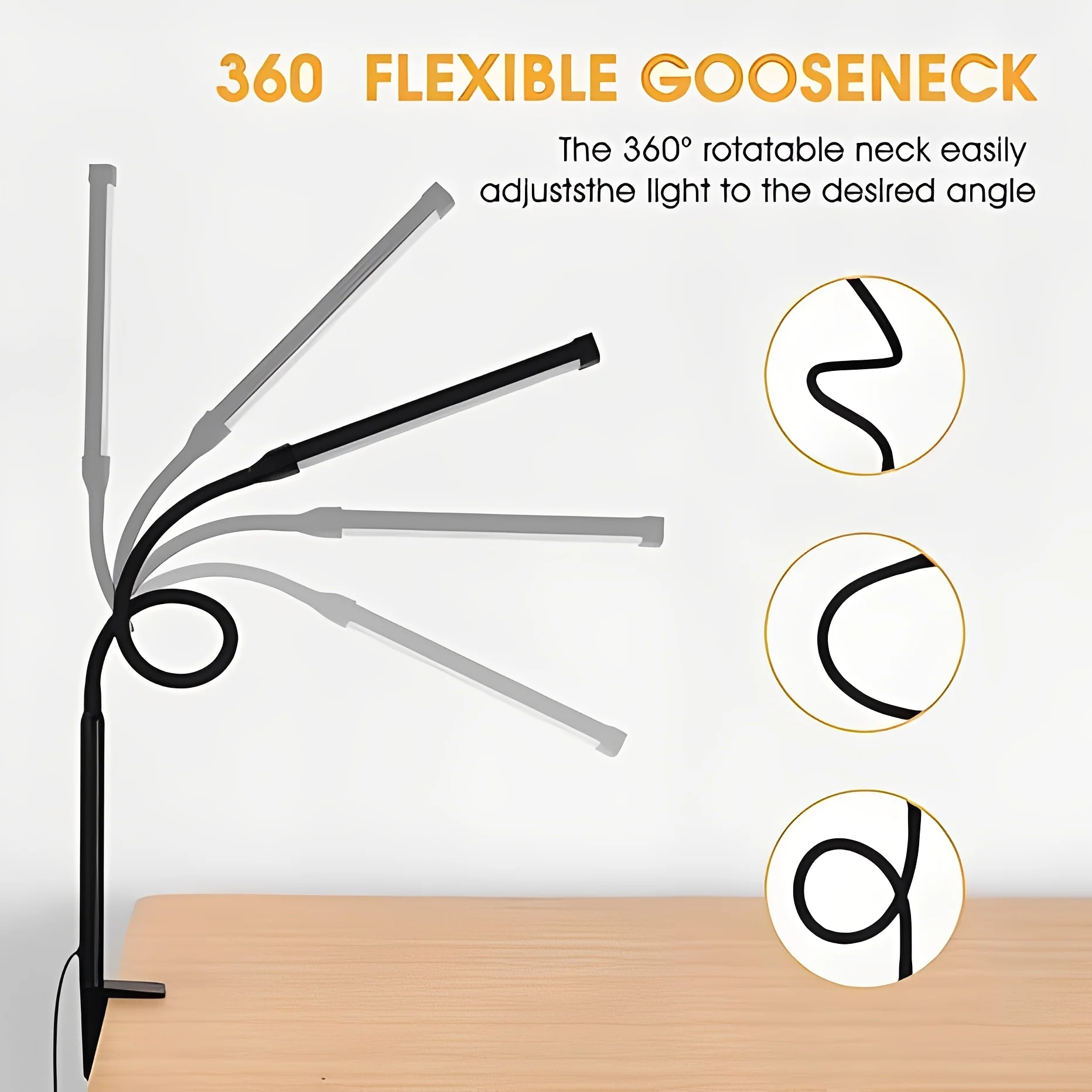 LED Desk Lamp with Gooseneck Clamp and 3 Light Settings - Image 5