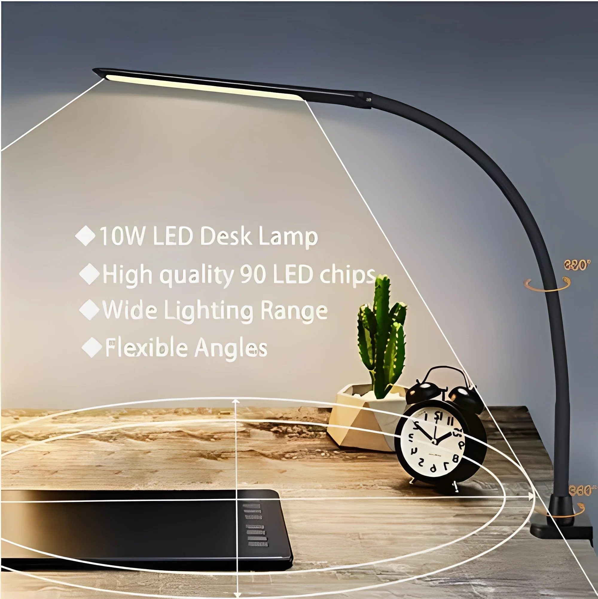 LED Desk Lamp with Gooseneck Clamp and 3 Light Settings - Image 6