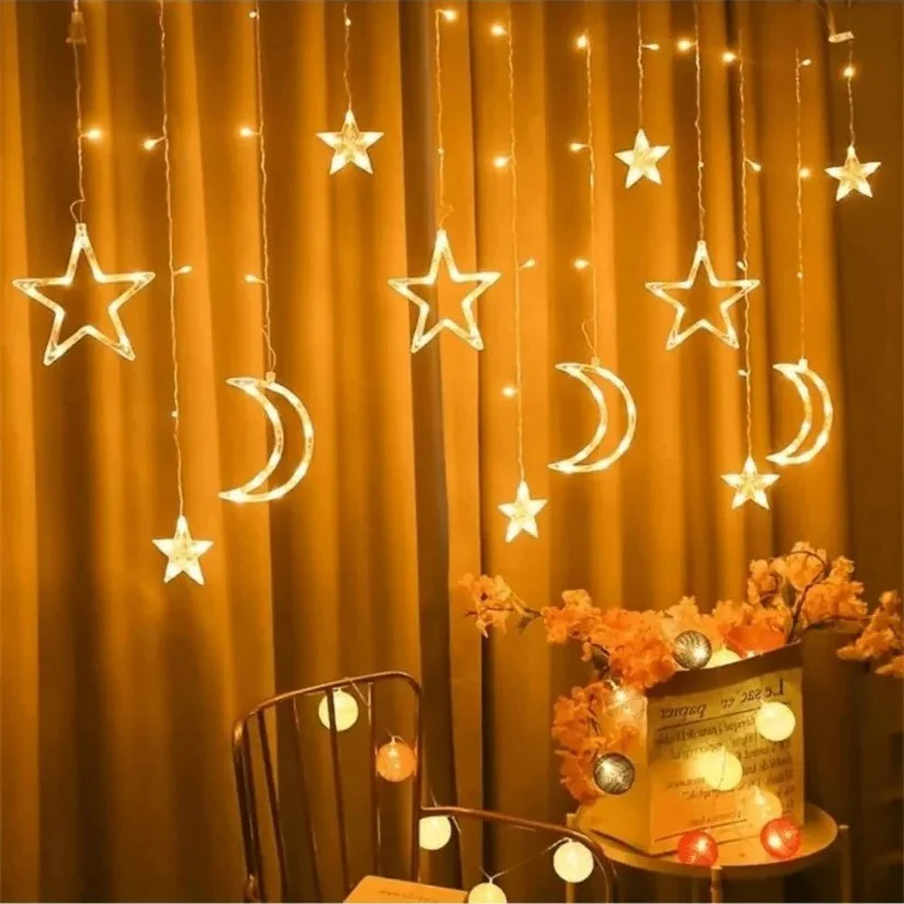 LED Star Moon Window Curtain String Lights, 138 Inch Drop - Image 3
