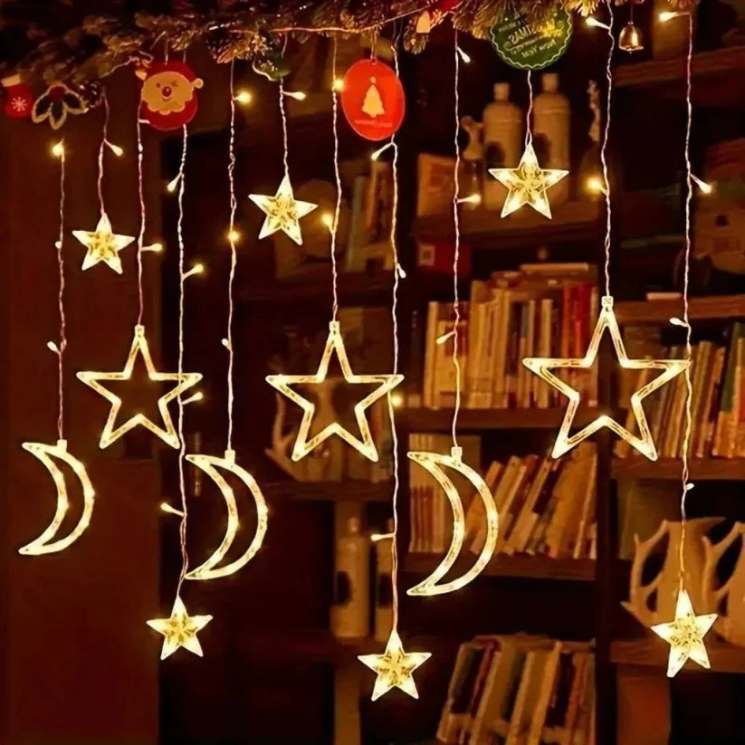 LED Star Moon Window Curtain String Lights, 138 Inch Drop - Image 5